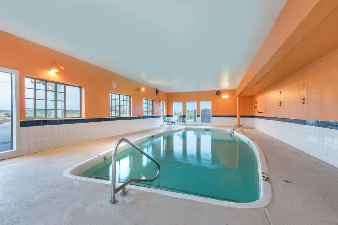 Hotel indoor pool area.